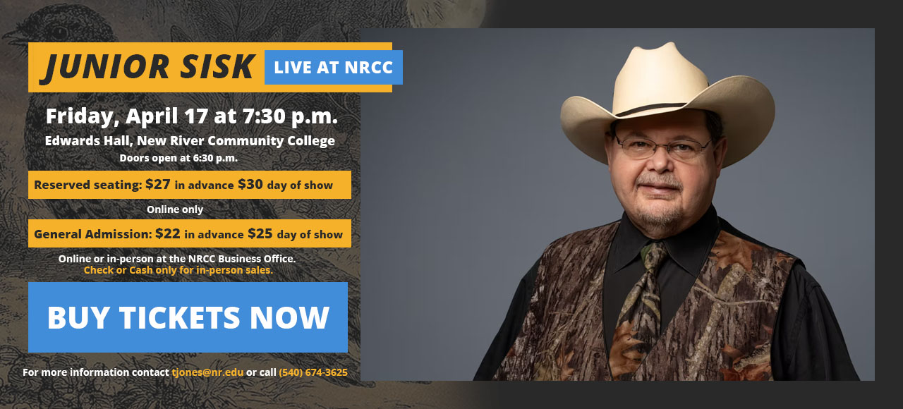 Junior Sisk live at NRCC april 17 at 7:30p.m.