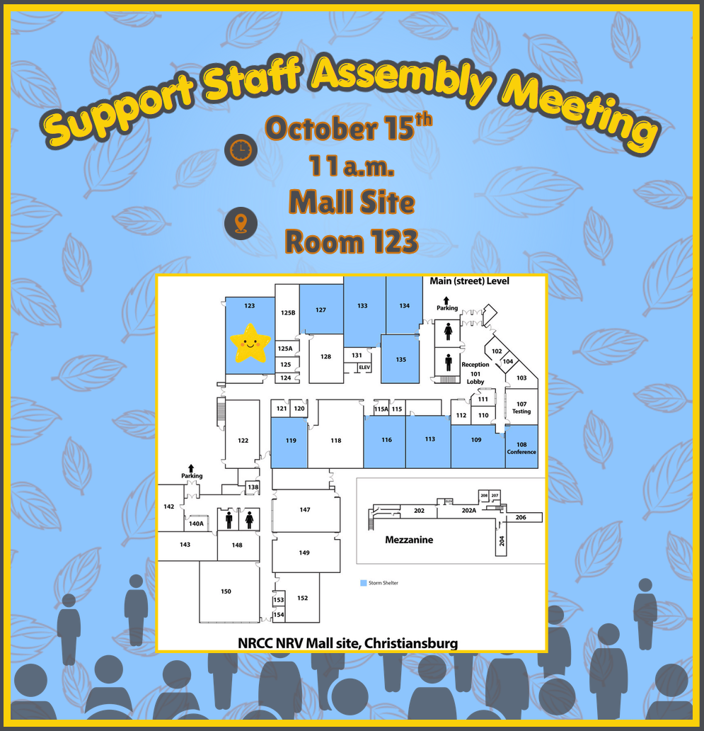 Flyer for SSA kickoff meeting on October 15th at 11 am in Room 123 at the mall site