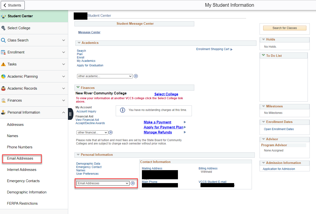 Navigate: Select student services advisor screenshot